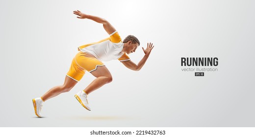 Realistic silhouette of a running athlete on white background. Runner man are running sprint or marathon. Vector illustration