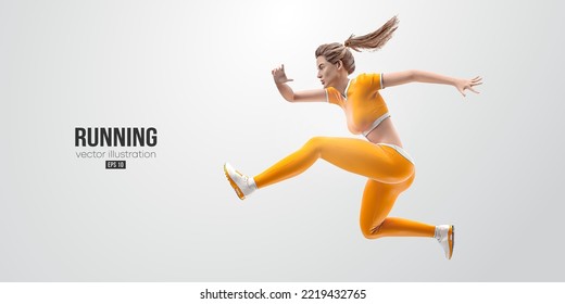 Realistic silhouette of a running athlete on white background. Runner woman are running sprint or marathon. Vector illustration