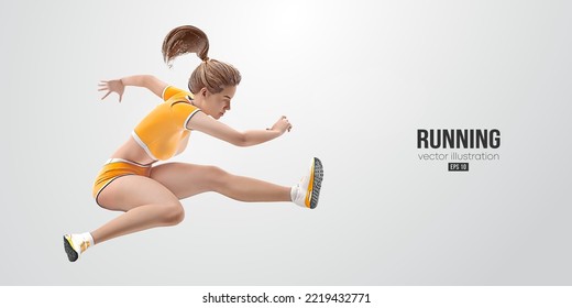 Realistic silhouette of a running athlete on white background. Runner woman are running sprint or marathon. Vector illustration