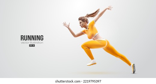 Realistic silhouette of a running athlete on white background. Runner woman are running sprint or marathon. Vector illustration