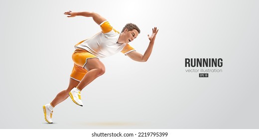 Realistic silhouette of a running athlete on white background. Runner man are running sprint or marathon. Vector illustration