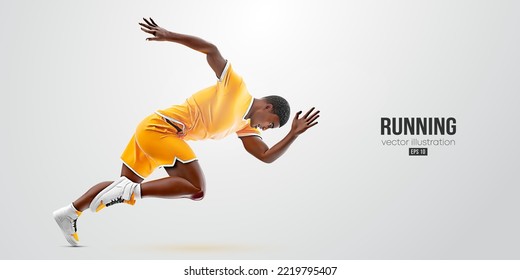 Realistic silhouette of a running athlete on white background. Runner man are running sprint or marathon. Vector illustration