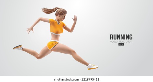 Realistic silhouette of a running athlete on white background. Runner woman are running sprint or marathon. Vector illustration