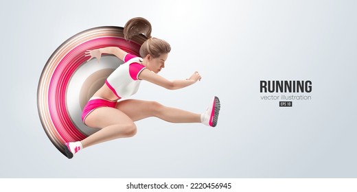 Realistic silhouette of a running athlete on white background. Runner woman are running sprint or marathon. Vector illustration