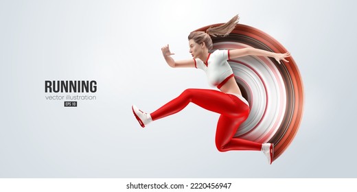 Realistic silhouette of a running athlete on white background. Runner woman are running sprint or marathon. Vector illustration