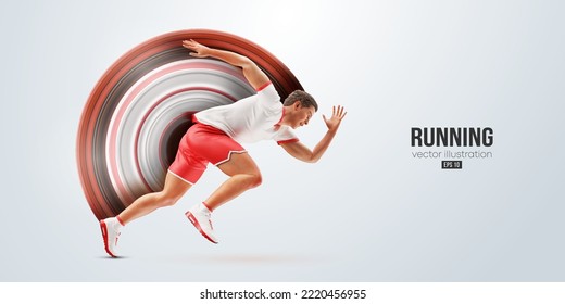 Realistic silhouette of a running athlete on white background. Runner man are running sprint or marathon. Vector illustration