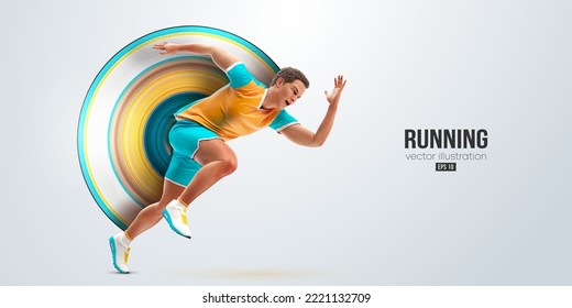 Realistic silhouette of a running athlete on white background. Runner man are running sprint or marathon. Vector illustration