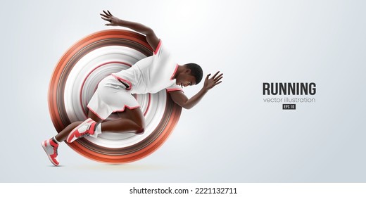 Realistic silhouette of a running athlete on white background. Runner man are running sprint or marathon. Vector illustration