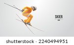 Realistic silhouette of a skiing on white background. The skier man doing a trick. Carving Vector illustration