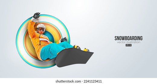 Realistic silhouette of a skiing on white background. The skier man doing a trick. Carving Vector illustration