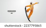 Realistic silhouette of a snowboarding on white background. The snowboarder man doing a trick. Carving. Vector illustration