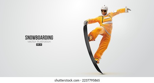 Realistic silhouette of a snowboarding on white background. The snowboarder man doing a trick. Carving. Vector illustration