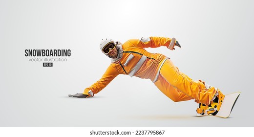 Realistic silhouette of a snowboarding on white background. The snowboarder man doing a trick. Carving. Vector illustration