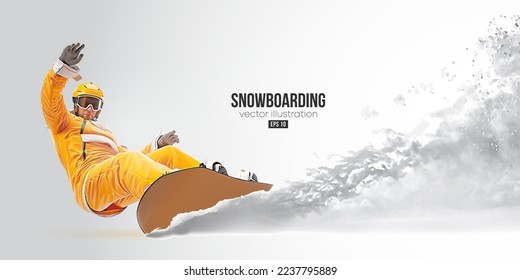 Silueta realista de un snowboard sobre fondo blanco. El hombre de snowboard haciendo un truco. Carrera. Ilustración del vector