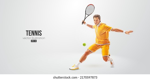 Realistic silhouette of a tennis player on white background. Tennis player man with racket hits the ball. Vector illustration - Shutterstock ID 2170597873