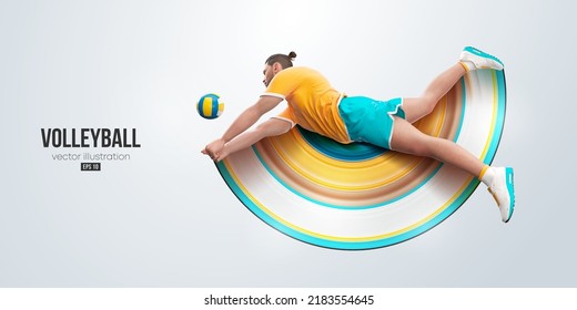 Realistic silhouette of a volleyball player on white background. Volleyball player man hits the ball. Vector illustration