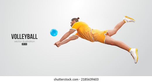 Realistic silhouette of a volleyball player on white background. Volleyball player man hits the ball. Vector illustration