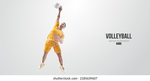 Realistic silhouette of a volleyball player on white background. Volleyball player man hits the ball. Vector illustration