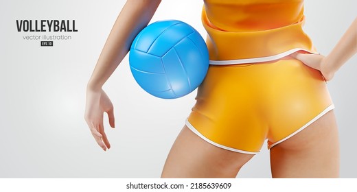 Realistic silhouette of a volleyball player on white background. Volleyball player woman hits the ball. Vector illustration