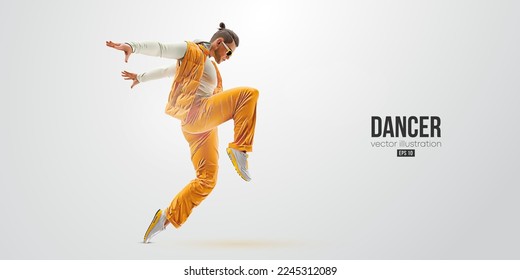 Realistic silhouette of a young hip-hop dancer, breake dancing man isolated on white background. Vector illustration