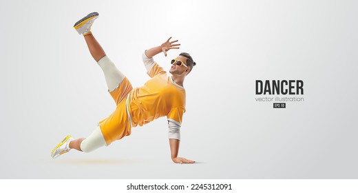 Realistic silhouette of a young hip-hop dancer, breake dancing man isolated on white background. Vector illustration