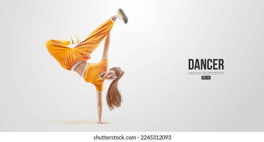 Realistic silhouette of a young hip-hop dancer, breake dancing woman isolated on white background. Vector illustration