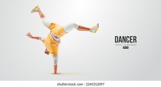 Realistic silhouette of a young hip-hop dancer, breake dancing man isolated on white background. Vector illustration