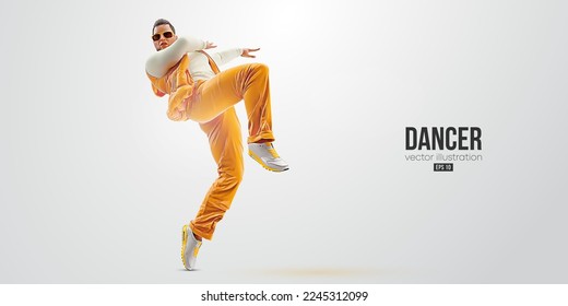 Realistic silhouette of a young hip-hop dancer, breake dancing man isolated on white background. Vector illustration