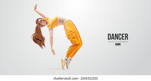 Realistic silhouette of a young hip-hop dancer, breake dancing woman isolated on white background. Vector illustration