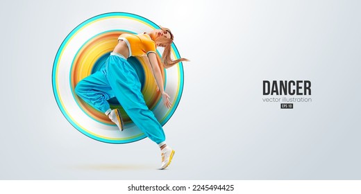 Realistic silhouette of a young hip-hop dancer, breake dancing woman isolated on white background. Vector illustration