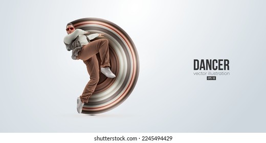 Realistic silhouette of a young hip-hop dancer, breake dancing man isolated on white background. Vector illustration