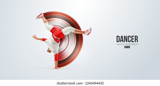 Realistic silhouette of a young hip-hop dancer, breake dancing man isolated on white background. Vector illustration