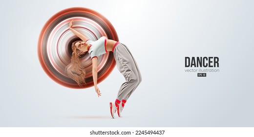 Realistic silhouette of a young hip-hop dancer, breake dancing woman isolated on white background. Vector illustration