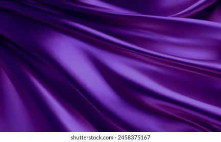 Textura de fondo de seda realista de color púrpura oscuro y profundo. Textura de Vector de seda, tela costosa, natural de lujo con pliegues lisos