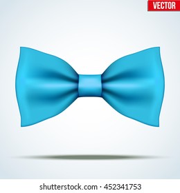 Realistic silk blue bow tie. Fashion and trendy symbol. Editable Vector illustration Isolated on background.