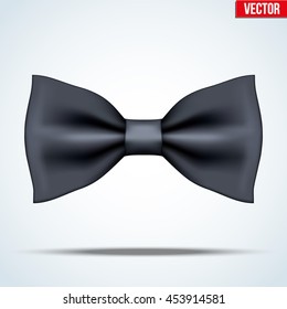 Realistic silk classic black bow tie. Fashion and trendy symbol. Editable Vector illustration Isolated on background.