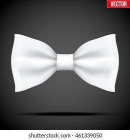 Realistic silk classic white bow tie. Fashion and trendy symbol. Editable Vector illustration Isolated on background.