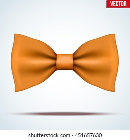 Realistic silk orange bow tie. Fashion and trendy symbol. Editable Vector illustration Isolated on background.