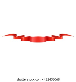 Realistic silk red vector ribbon, flag, banner. Red ribbon without shadows on white background.