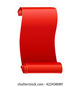 Realistic silk red vector ribbon, flag, banner. Red ribbon without shadows on white background.