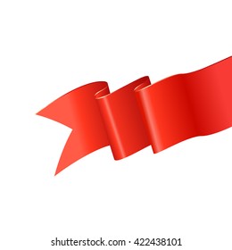 Realistic silk red vector ribbon, flag, banner. Red ribbon without shadows on white background.