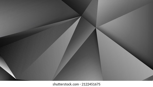 Realistic silver background, abstract geometric rumpled triangular style. 