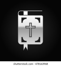 Realistic Silver Bible icon on black background. Vector Illustration