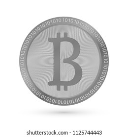 Realistic silver bitcoin icon isolated on white. 