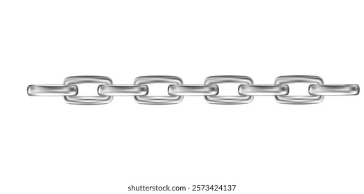 Realistic Silver Chain Isolated On White Background, Horizontal Jewelry Vector Illustration.	