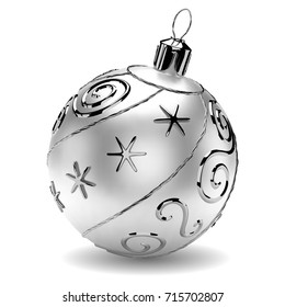 Realistic silver christmas ball on a white background, vector illustration