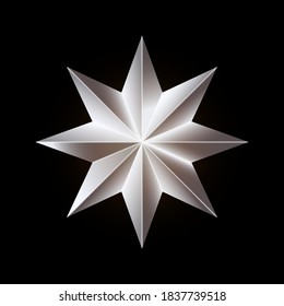 
Realistic silver Christmas eight-pointed star. Vector illustration on black background