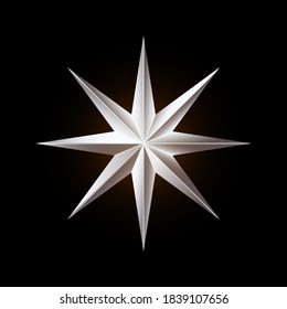 Realistic silver Christmas star. Vector illustration on black background