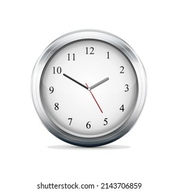 Diseño de la Ilustración del Vector de Reloj Plateado Realista. Reloj de pared gris sobre fondo blanco