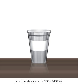 Realistic silver coffee cup on wooden floor isolated on white background,Vector, eps10.